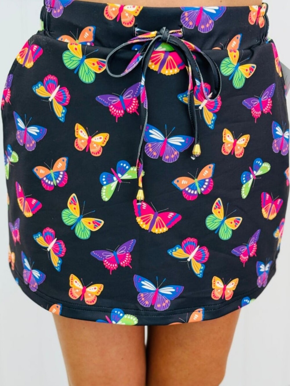 JessLeah Neon Butterfly Drawstring Skort